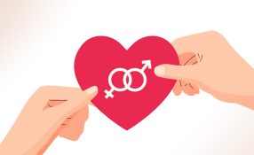 illustration of hands holding heart with sex symbols
